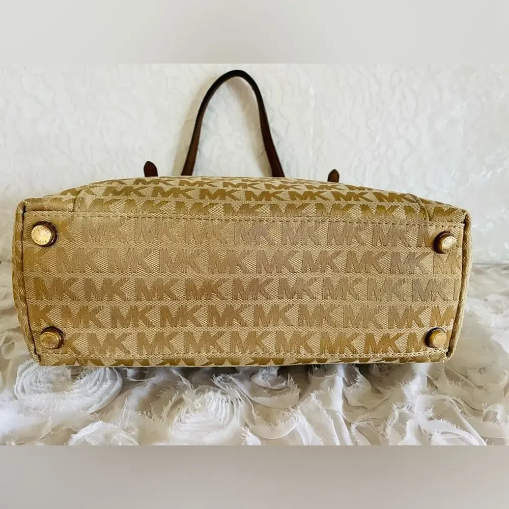 MICHAEL KORS gold Voyager canvas leather tote shoulder bag